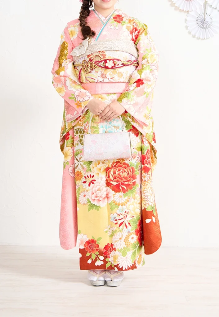 京都で前撮り撮影された桃色牡丹桜の振袖レンタル 着用イメージ